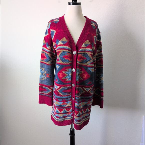 Coldwater Creek Cotton Tribal Blanket Southwestern Cardigan Sweater Womens Small - Picture 7 of 13